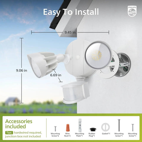 Heavy Duty Motion Sensor Led Flood Light Featuring Dual Adjustable Heads And 4200 Lumens Cool Daylight For Driveway And Yard Security Jobs That Triggers Instantly When You Roll In Keeps The Place Lit All Night Long