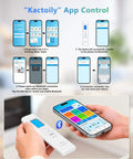 Person using the Six In One Smart Water Tester For Drinking Water With App Monitoring Digital Water Testing Kit and smartphone app