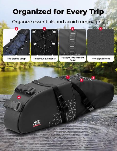 Detachable Bike Seat Bag With Removable Inner Pouch 11 To 13 Liter Waterproof Saddle Pack With Reflective Panel and Elastic Storage