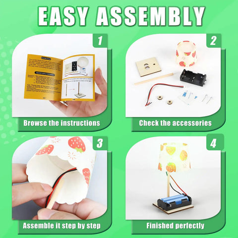 Hands On STEM Lamp Kits For Kids Ages 6 To 12, 6 Pack Bulk Science Craft Projects To Build Wooden Electric Table Lamps, Learn Circuits And Basic Electronics, Ideal For Classrooms Or Home Learning, Batteries Not Included step-by-step assembly guide