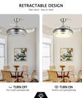 36 Inch Retractable Ceiling Fan With Lights And Remote Smart Dimmable Led Fandelier Lit For Kitchen Dining Room with retractable blades