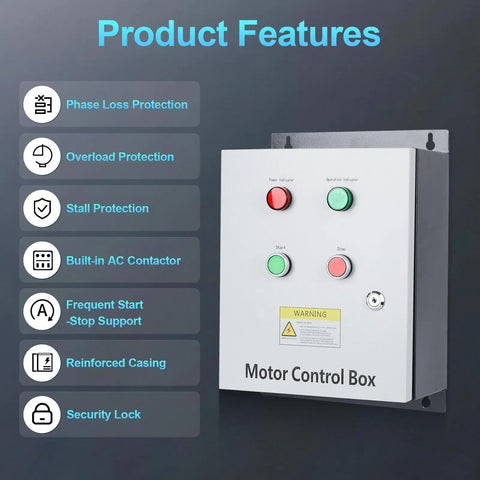 Heavy Duty Motor Control Box With Built In AC Contactor 220V 2HP Single Phase Multifunction Controller For Motors front view