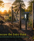 Outdoor Ultrasonic Animal Deterrent With Motion Sensor, Solar Powered Pest Repeller, 3 In 1 System With Ultrasound, Flashing LED Light, And Ground Vibration To Deter Snakes, Moles, Voles, And Gophers In Your Yard near garden gate