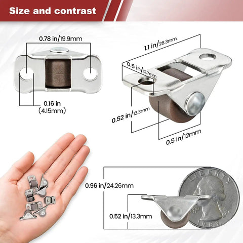 Tiny Fixed Drawer Casters 0.5 Inch Non Swivel Rubber Wheels Low Profile Stick On Adhesive Castors Set Of 8 size illustration