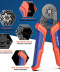 Pro Grade Ferrule Crimping Tool Kit With 1500 Ferrules, showing crimp jaws, ratchet, pressure regulation features.