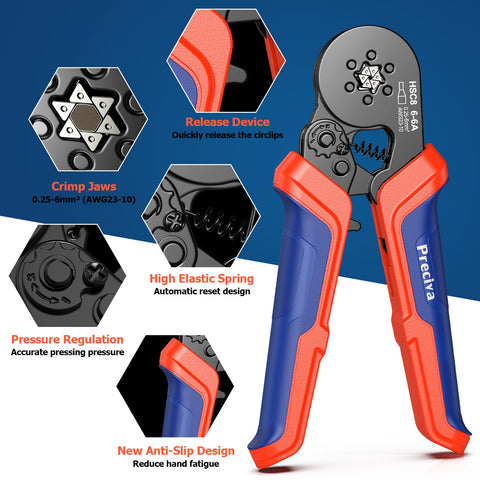 Pro Grade Ferrule Crimping Tool Kit With 1500 Ferrules, showing crimp jaws, ratchet, pressure regulation features.