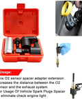 Master Crafted Five Piece O2 Oxygen Sensor Socket Kit With Offset 6 Point Low Profile Head And Sharp Thread Chaser, tool set in red case.
