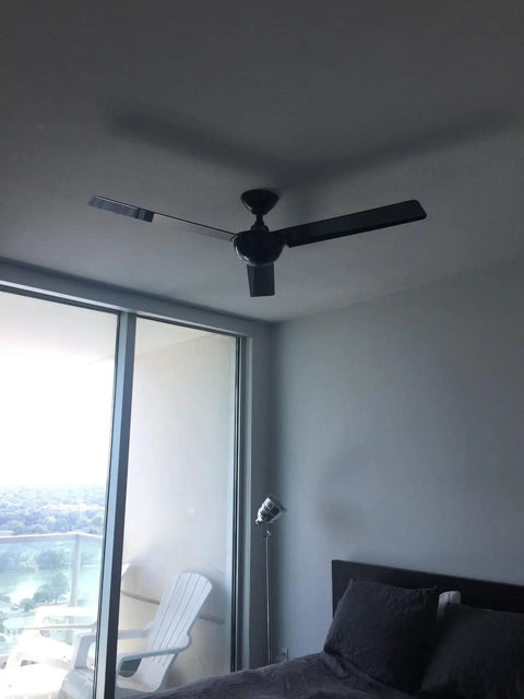 Red Downrod Mount Ceiling Fan With Three Blades, Indoor High Gloss Finish, Four Speed Wall Control WC105 WH, Non-Reversing