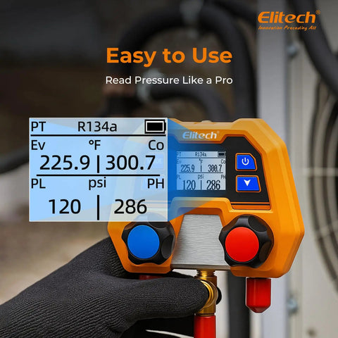 Digital Manifold Gauge For HVAC And Refrigeration Systems With 3 Ports LCD Display And Temperature And Pressure Readouts