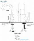 Technical drawing of Matte Black Single Hole Bathroom Faucet With 360 Degree Swivel Spout, showing dimensions.