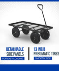 Heavy Duty Steel Jumbo Garden Wagon With Removable Sides, 1400 Lb Capacity, 50 Inch Bed, 13 Inch Pneumatic Tires, Fold Down Panels