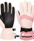 Women's Waterproof Windproof Ski Gloves With 3M Thinsulate Insulation, Touchscreen Ready Snow Gloves For Skiing Snowboarding Hiking Outdoor Work, Pink Small showing palm and back view.