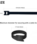 Reusable 6 Inch Hook and Loop Cable Ties for Cable Management showing size dimensions and secured form