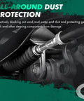 Close-up view of installed Steering Rack And Pinion Tie Rod Boot Kit 2 Piece For Chevy Silverado 1500 2WD Tahoe Suburban