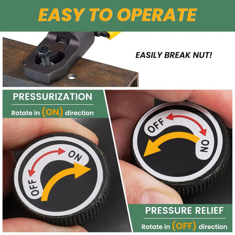 Hydraulic Nut Splitter Tool Heavy Duty Nut Separator Portable Cracker 10T Force Cutting Range M8 To M14 And M16 To M24 with control dials.