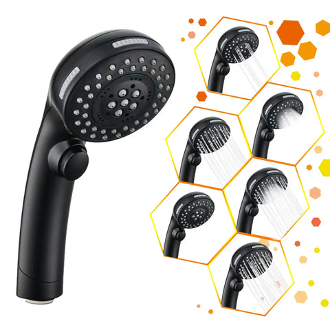 High Pressure 8 Inch Round Rainfall Shower Head With Handheld, Stainless Steel Matte Black Finish, various spray settings