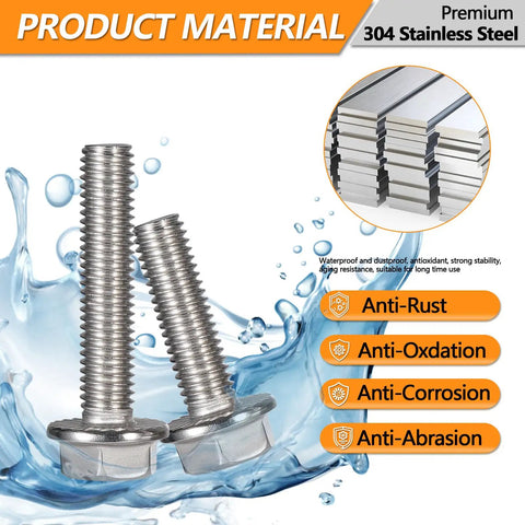 Assortment Of M6 Machine Screws In 16 20 25 30 40 Millimeter With Flange Hex Heads Premium 304 Stainless Steel Vibration Resistant For Tight Durable Fastening In Metal Or Wood Projects, anti-rust bolts