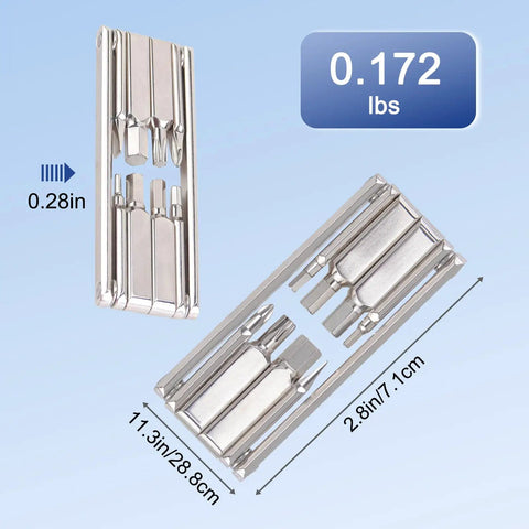 Eight In One Bike Multitool With Hex Keys 2mm 3mm 4mm 5mm 6mm Torx T25 And Phillips Screwdriver showing dimensions and weight