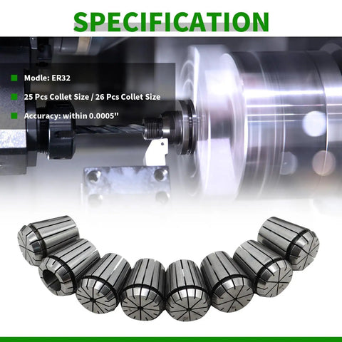 ER32 Spring Collet Set For CNC Milling Lathe And Engraving Machines, 26 Piece Kit, collet sizes with precision tooling