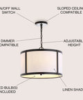 Oil Rubbed Bronze LED Pendant Light For Kitchen Island With White Linen Drum Shade Modern Transitional Ceiling Fixture