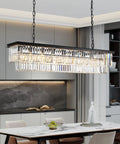 Rectangular Crystal Chandelier Black Modern Luxury With Six Lights Ceiling Fixture For Living Room Dining Room And Farmhouse 32 Inch Long K9