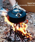 Ultra Lightweight Portable Campfire Tripod For Outdoor Cooking with kettle over flames, detachable stainless steel gear