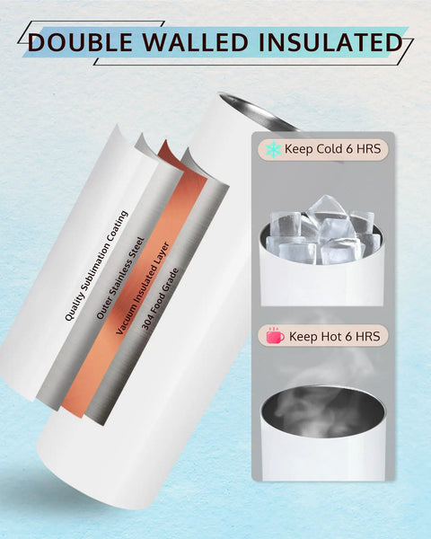4 Pack White 20 Oz Sublimation Stainless Steel Tumblers With Sippy Lid And Straw, heat press ready, insulation layers shown.