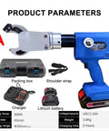Heavy Duty Electric Hydraulic Cable Cutter For Cutting Copper And Aluminum Wire With Adjustable Oil Valve And 360 Degree Rotatable Alloy Steel Blade, showing cutting head and accessories.