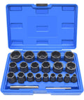 22 Piece Bolt Nut Extractor Set With Half Inch And Three Eighths Inch Drive Wheel Lock Removal Kit in blue carrying case