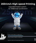 Ender 3 V3 SE 3D Printer with Sprite Direct Extruder showcasing high-speed printing at 250mm/s featuring a small astronaut model.