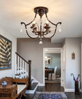Oil Rubbed Bronze Crystal Chandelier Vintage Semi Flush Mount 4 Light Small Metal Ceiling Fixture Farmhouse Style