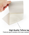 Person holding Heavy Duty High Temp PTFE Glass Cloth Tape 6 Inch By 33 Feet, showing white fiberglass adhesive surface