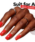 Hand with neon red polished nails using Red Gel Nail Polish 15ml HEMA Free Neon Summer Soak Off UV Gel Long Lasting 28 Days DIY Manicure Kit