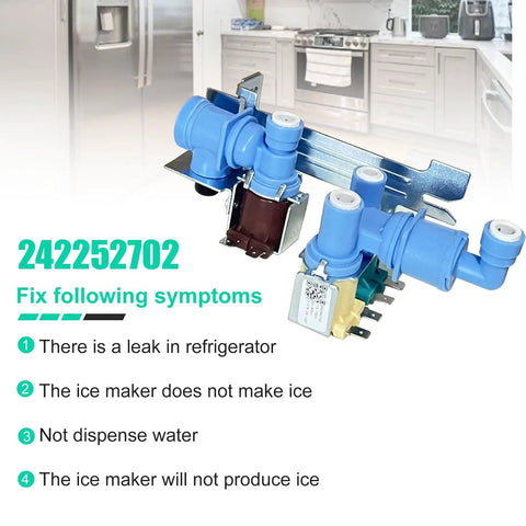 242252702 Refrigerator Water Inlet Valve Replacement For Frigidaire Kenmore Models With Plug And Play Install Durable Build Precise Water Flow And Broad Compatibility With Electrolux Crosley Kelvinator Westinghouse And More blue valve with metal bracket