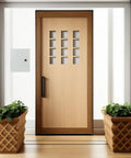 Outdoor Metal Electrical Enclosure Box Weatherproof Junction Box with Safety Lock beside a modern door.
