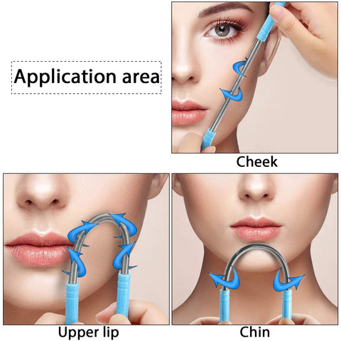 14 Piece Facial Hair Remover Set With Spring Epilators Eyebrow Razors And Tweezers Portable At Home Hair Removal Kit application illustration