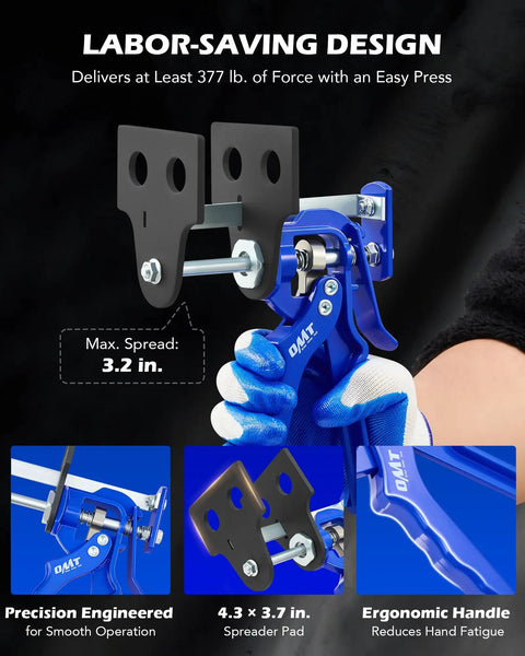 Close-up of Heavy Duty Brake Caliper Piston Compressor Tool For Single Dual And Quad Pistons Disc Brake Caliper Retraction Tool featured with ergonomic handle and spreader pad.