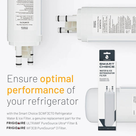 Refrigerator Water And Ice Filter Replacement For Frigidaire ULTRAWF PureSource Ultra And Frigidaire WF3CB Genuine Replacement Filter packaging.