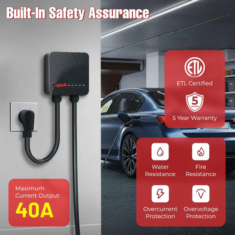 Lightning Fast Level 2 EV Charger With 40 Amp Output 240V NEMA 14 50 Plug In Home Charging Station Smart WiFi App Control