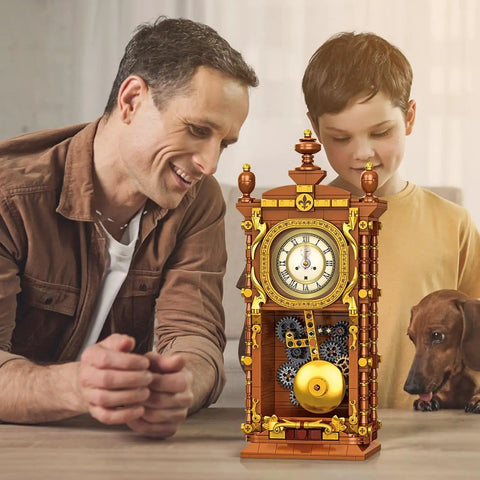 Dope 751 Pieces Vintage Swing Clock Build Kit With Real Working Alarm Pendulum And Moving Dial For A Retro Steampunk Decor Gift For Adults And Teens Fully Compatible With Lego Sets