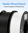 Two PLA filament spools, black and white, 1.75 mm filament bundle