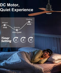 52 Inch Mainstay Ceiling Fan With Bright Led Glow And Zero Buzz Wireless Remote For Indoors Outdoors Solid Walnut Wood Design Silent DC Motor in bedroom.