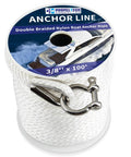 Braided Anchor Rope 3/8 Inch By 100 Feet Solid MFP Boat Line With Stainless Steel Thimble And Shackle Heavy Duty White Marine Anchor Rope For Small Boats Premium Quality Marine Gear