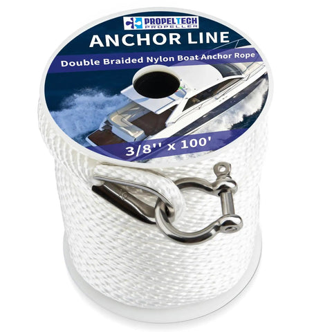 Braided Anchor Rope 3/8 Inch By 100 Feet Solid MFP Boat Line With Stainless Steel Thimble And Shackle Heavy Duty White Marine Anchor Rope For Small Boats Premium Quality Marine Gear