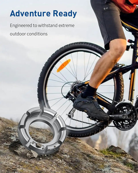 Your Go To Bike Spoke Tool Kit With 2 Tire Levers, Universal 6 Size Spoke Wrenches for 10G to 15G next to mountain biker