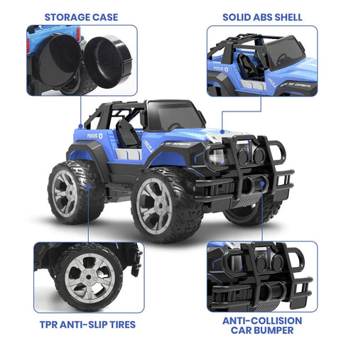 1 18 Scale RC Off Road Monster Truck With 2.4Ghz Radio, 80 Minute Playtime, LED Lights, Storage Case, All Terrain SUV Toy