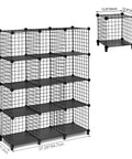 12 Cube Metal Wire Storage Organizer with Stackable Grid Shelves Dope Modern Industrial C Grid Panels in black, dimensions shown