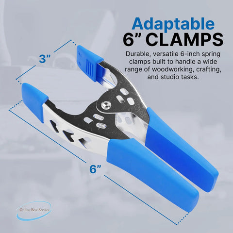 24 Pack 6 Inch Heavy Duty Spring Clamps Blue For Woodworking And Carpentry, 3 inch jaw opening, ideal for carpentry tasks.
