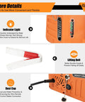 Heavy Duty 440 Lbs Portable Electric Hoist Winch With 110V Wireless Remote Control and Manual Lever Operation indicator light and lifting belt features.