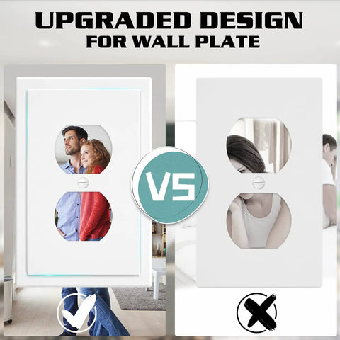Comparison of upgraded Modern Edge White 1 Gang Wall Plate Cover for Light Switches and Outlets versus standard wall plate